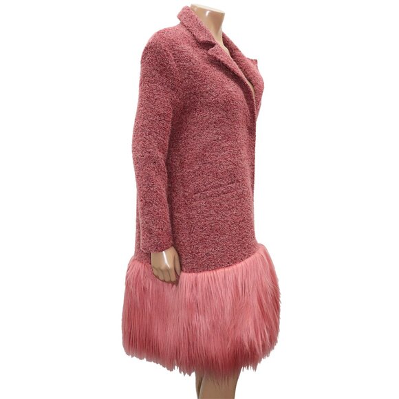 Pink Sherpa Teddy Faux Fur Hem Trench Coat S/M - Picture 4 of 6